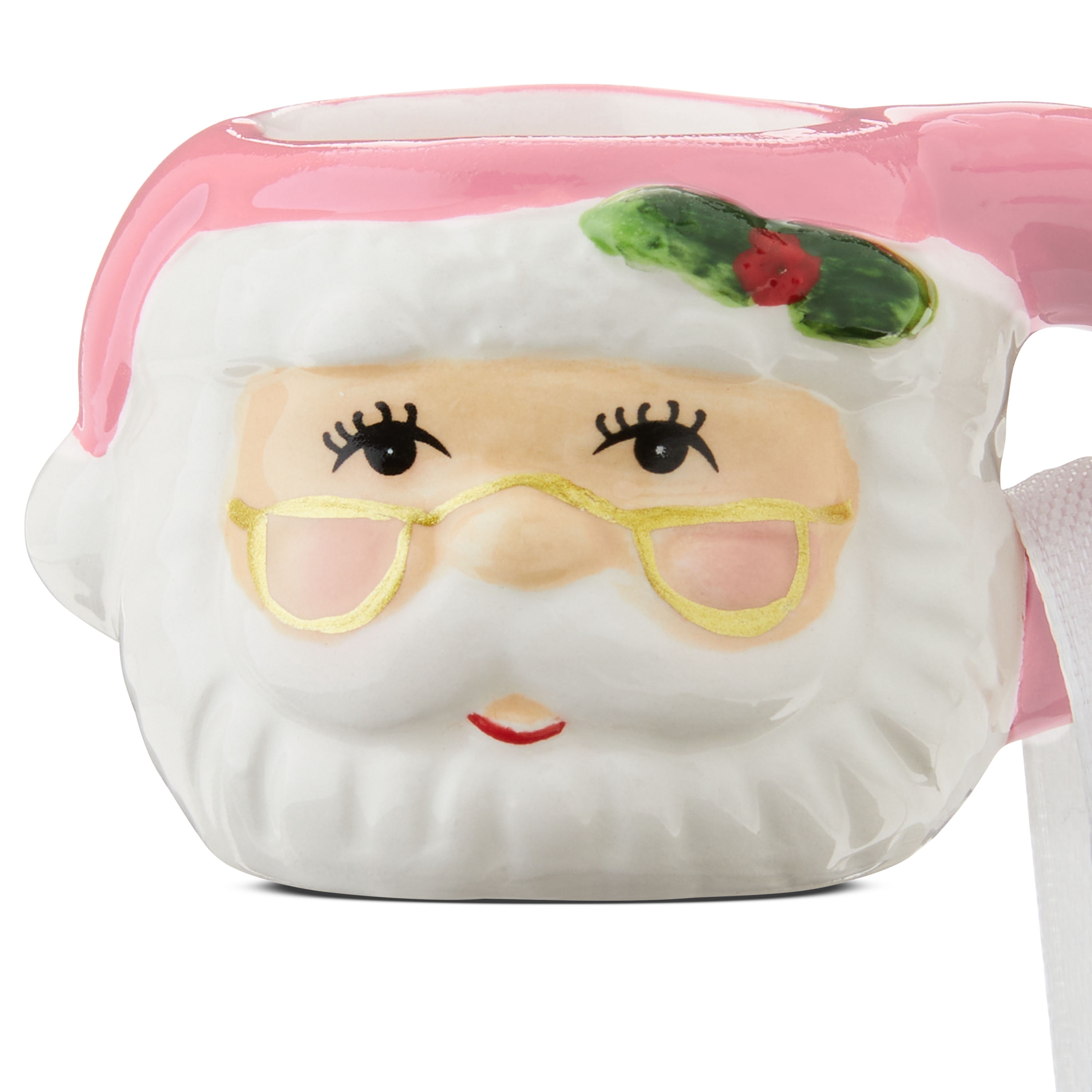 Mr. Christmas Miniature Santa Mug Hanging Ornament Decoration, Pink, 1.45"