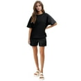 thumbnail image 4 of Ndbuld Women's Two Piece Sets Summer Slim Fitted Short Sleeve Tops Foldover Shorts Matching Lounge Sets Black XL, 4 of 9