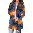 thumbnail image 2 of WREESH Mode Femmes Halloween Animal Chat Citrouille Imprimé Cardigan Manteau Blouse d'Automne, 2 of 5