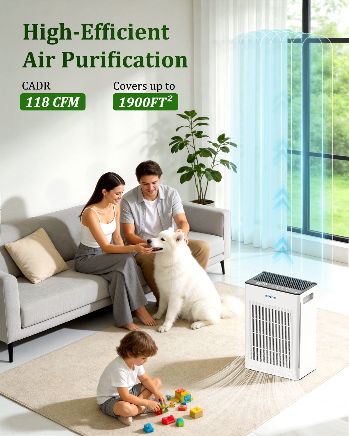 AIRFIRE Smart Air Purifiers for Home Large Room up to 1475 Sq.ft, HEPA 14 Washable Filter Air Purifier for Pets , PM 2.5 Display Air Cleaner for Bedroom, Pet Area, AP409