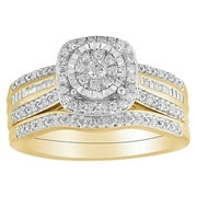 Forever Bride 10K Yellow Gold 1/3 CTTW Diamond Cushion Bridal Ring Set, Women, Adults