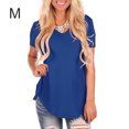 thumbnail image 3 of Qarigey Camiseta de mujer con cuello en V Blusa casual Color sólido con cuello en V Top de manga corta Prendas para la parte del cuerpo Azul M, 3 of 6