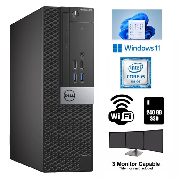 Restored Dell OptiPlex 5040 SFF Desktop Computer, Intel Core i5, 16GB RAM, 240GB SSD, DVD+/-RW, Wi-Fi, Windows 11 Pro (Ready to Use) (Refurbished)