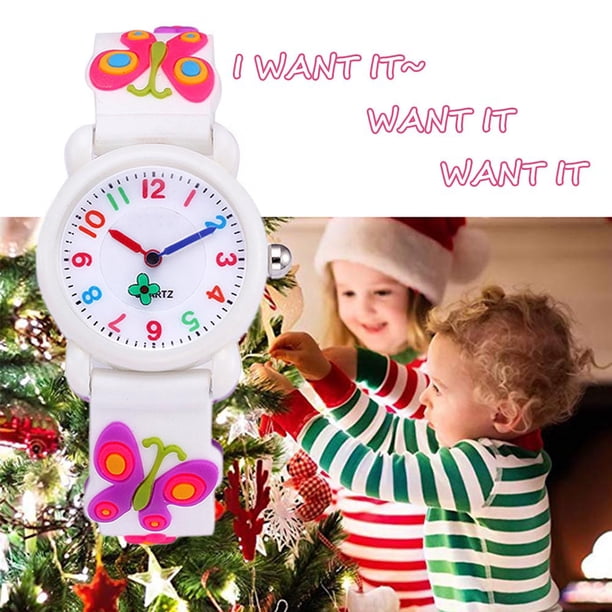 Reloj de mariposa de dibujos animados lindo 3D reloj para niños Estilo único Color brillante Agradable para la piel Cómodo Aspecto hermoso para niños para la vida