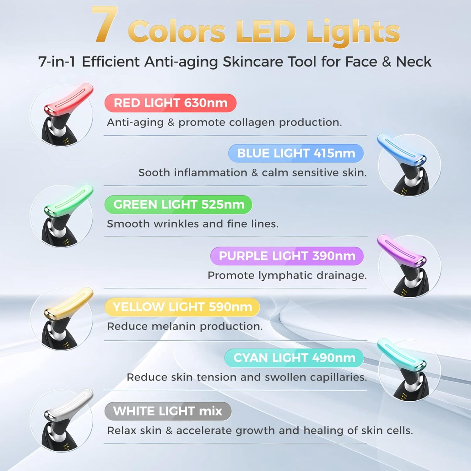 Red Light Therapy for Face, 7 Color LED Face Skin Rejuvenation for Face & Neck Beauty Device, Deplux Neck Tightening Device