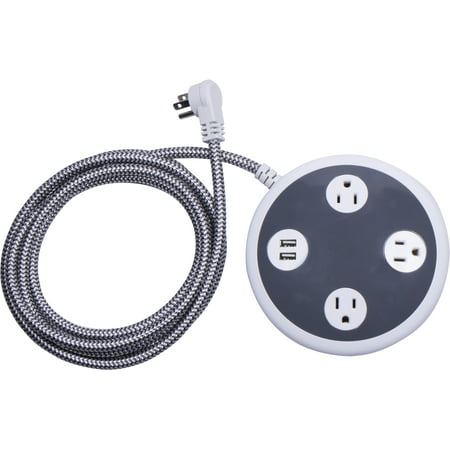 GE Pro 3-Outlet Power Center Extension Cord, 2-Port USB Charging, 8-Foot Cord, Surge Protection,