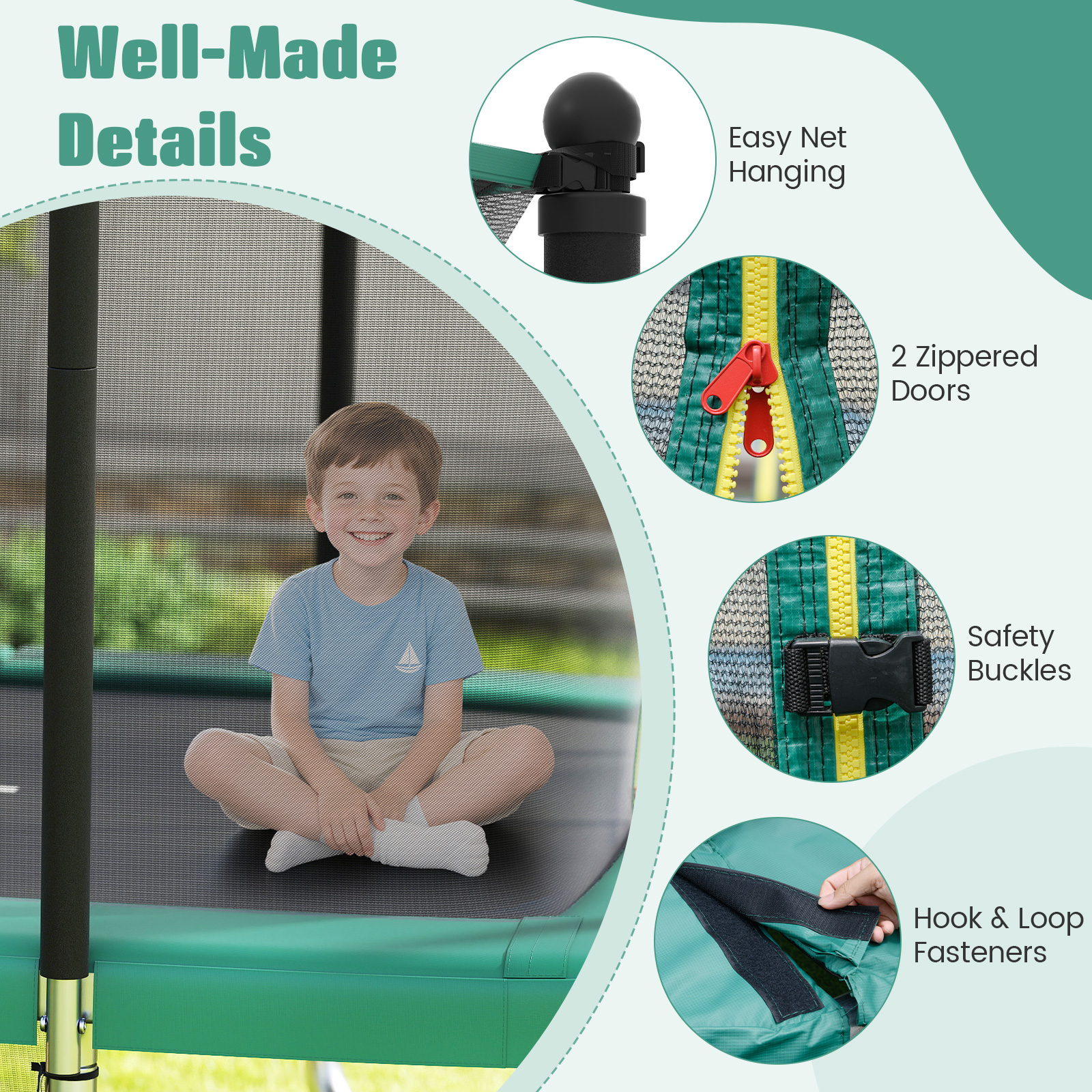 Gymax 10 x 8 FT Heavy-Duty Trampoline w/Basketball Hoop Soccer Goal Non-Slip Ladder Green