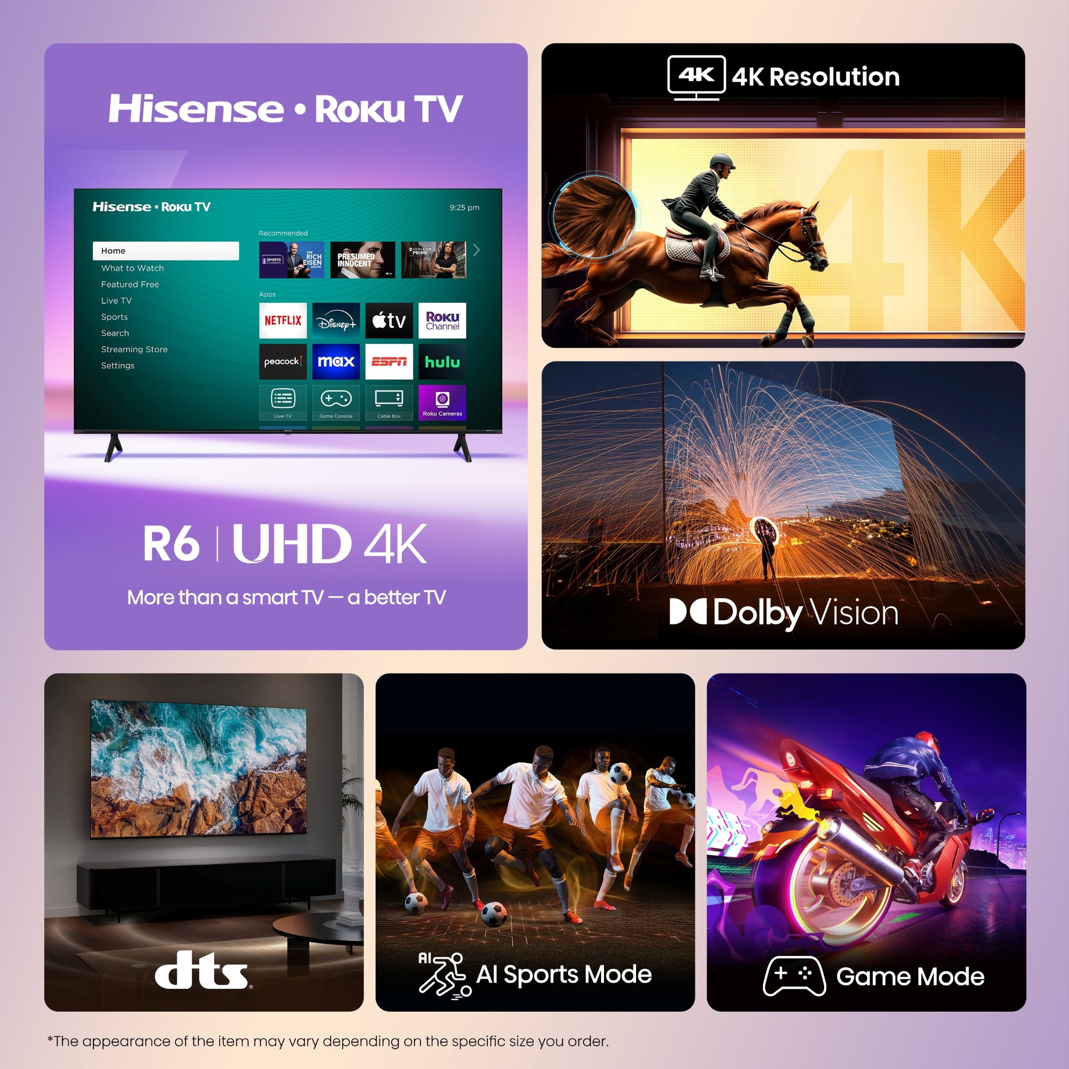 Hisense 65" Class 4K UHD LCD Roku Smart TV HDR R6 Series 65R6E4