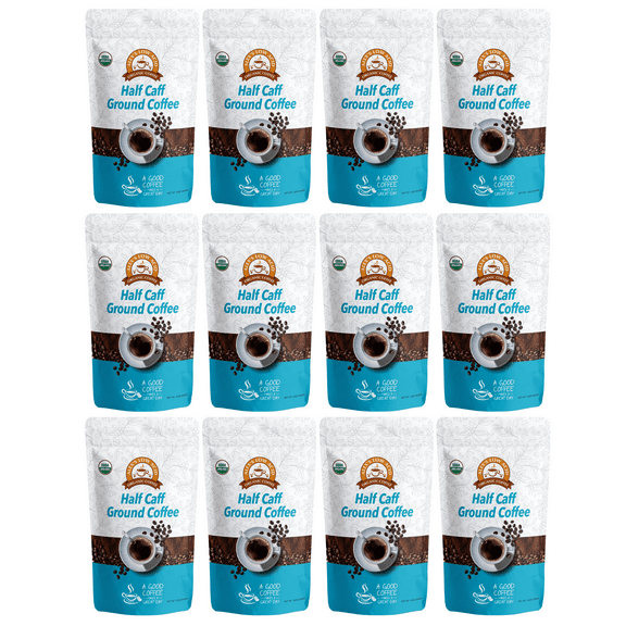 Alex's Low Acid Organic Coffee - Half Caff Fresh Ground (12oz) Size: 12 Bags
