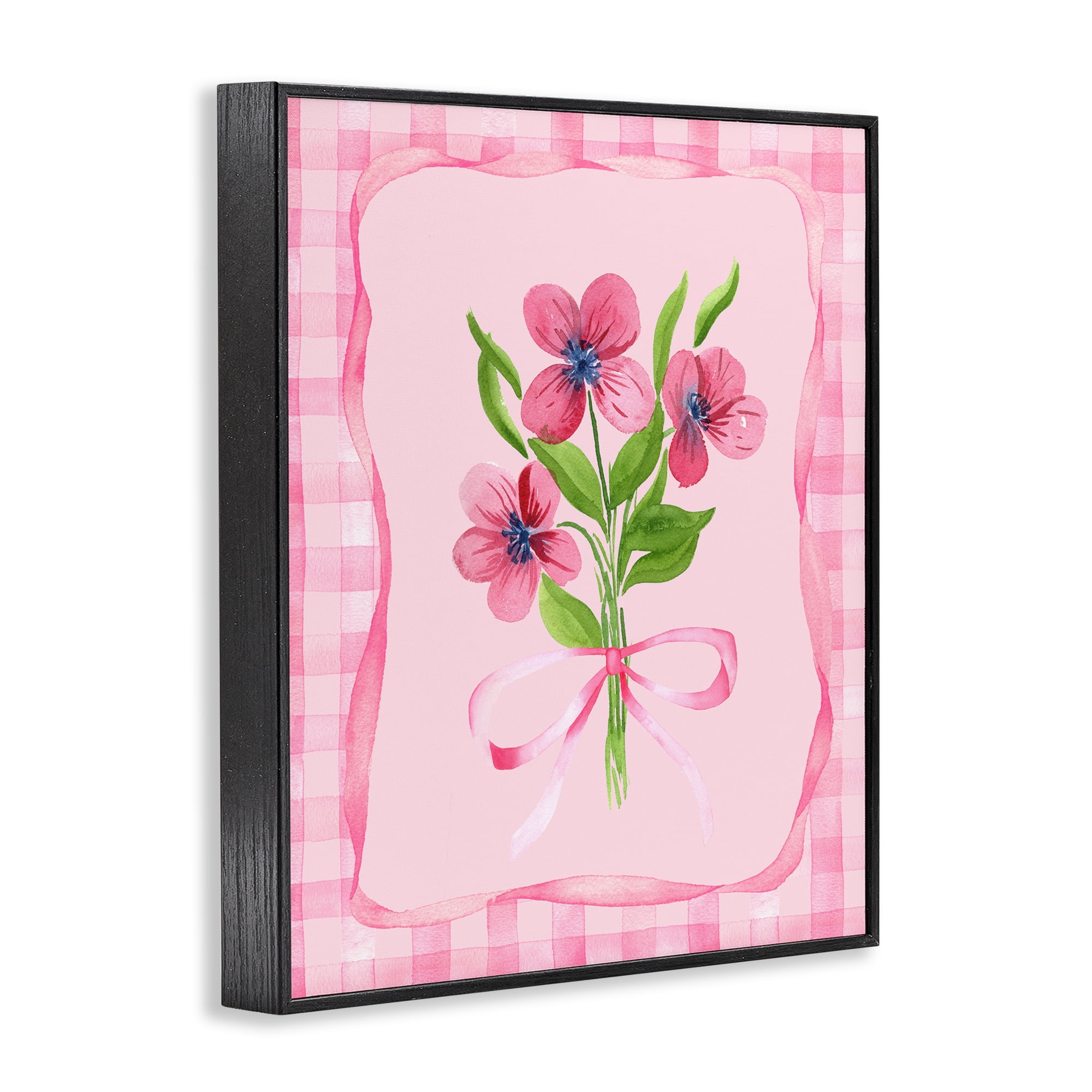 Pink Bordered Flower Bundle Black Framed Giclee Art, design by Nina Jacobs