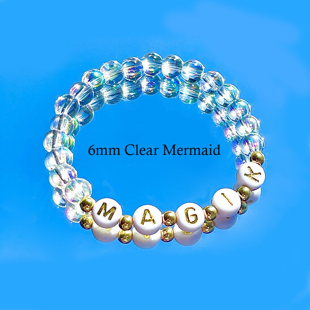 Magik Custom Name Glass Bead Soap Bubbles Mermaid Holographic Aura Mama  Bracelet 