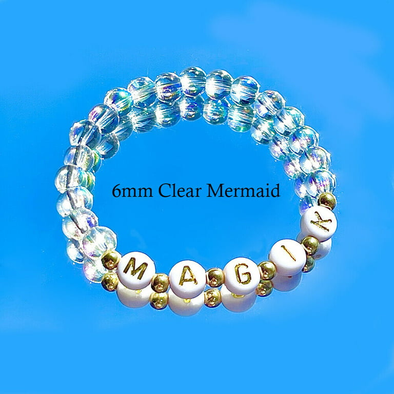 Magik Custom Name Glass Bead Soap Bubbles Mermaid Holographic Aura Mama  Bracelet