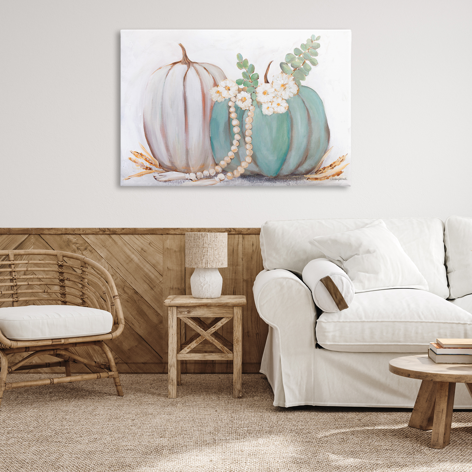 Stupell Industries Country Fall Pumpkins Botanical & Floral Painting Gallery Wrapped Canvas Art Print Wall Art, 45 x 30