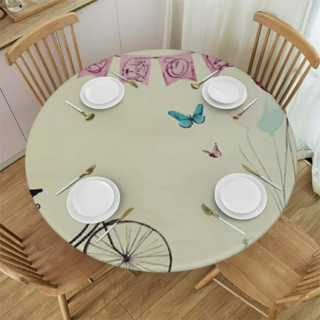

Sheronv Bicycle Banner Balloon Round Table Cover Stain Resistant Washable for Indoor Outdoor Dining Wedding Parties 100% Polyester Tablecloth Picnic Camping Kitchen 46 -50