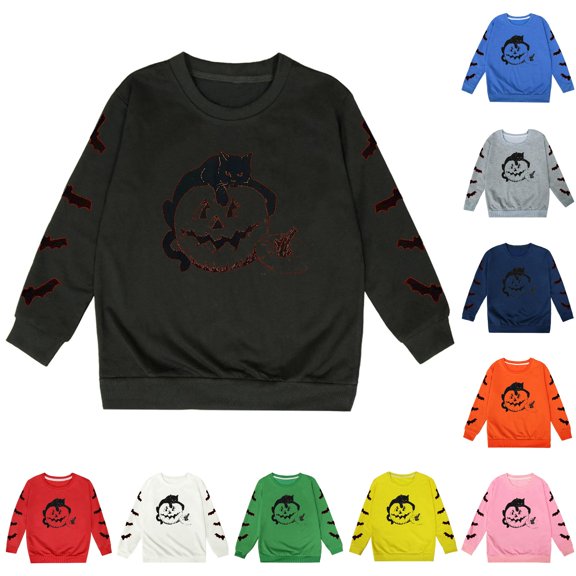 CUZIBR Baby Girls Halloween Crewneck Sweatshirt Pumpkin Cat Graphic Pullover Long Sleeve Soft Fall Winter Clothes,Black,2-3 Years