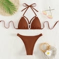 thumbnail image 2 of Traje de baño de bikini para mujer, cuello halter, correa de cierre, anillo vinculado sin espalda, traje de baño de 2 piezas, color café M, 2 of 5