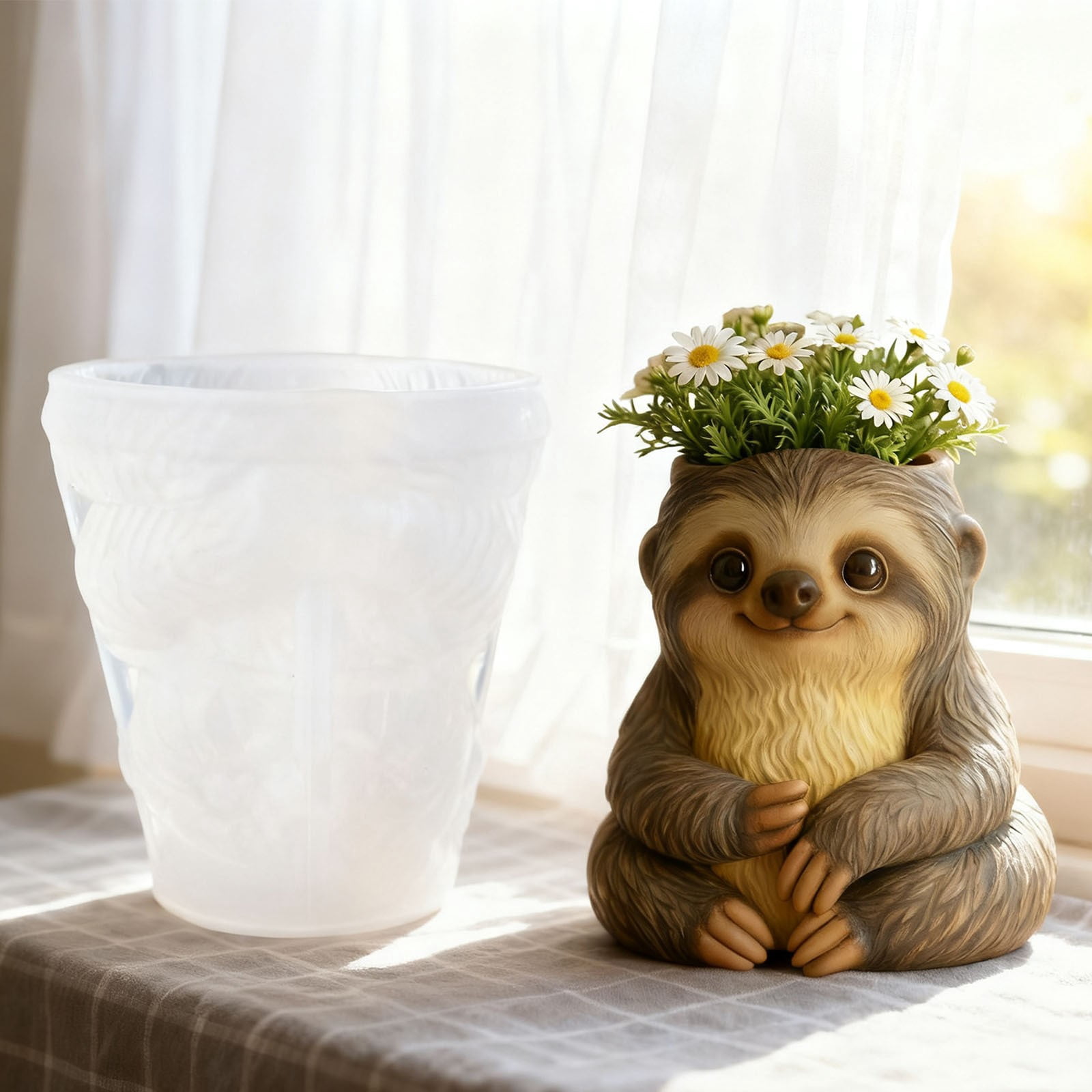 Sloth Flower Pot Silicone Resin Mold, 3D Animal Epoxy Resin Casting Planter Pot Molds, Concrete Cement Clay Plaster Mold for Home Decor, Candle Holder Mold, Pen Holder Jewelry Container Vessels Mould