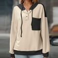 thumbnail image 4 of Color Block Hoodie For Women Patchwork Long Sleeve Hooded Sweatshirt Khaki S, 4 of 7