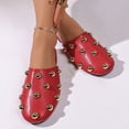 thumbnail image 2 of Rokment Metallic Gold Studded Mules Backless Dressy Sandals for Women Ladies Fashion Punk Casual Leather Closed Toe Low Heels Dress Slip on Open Back Flat Slippers Red Size 9.5, 2 of 7