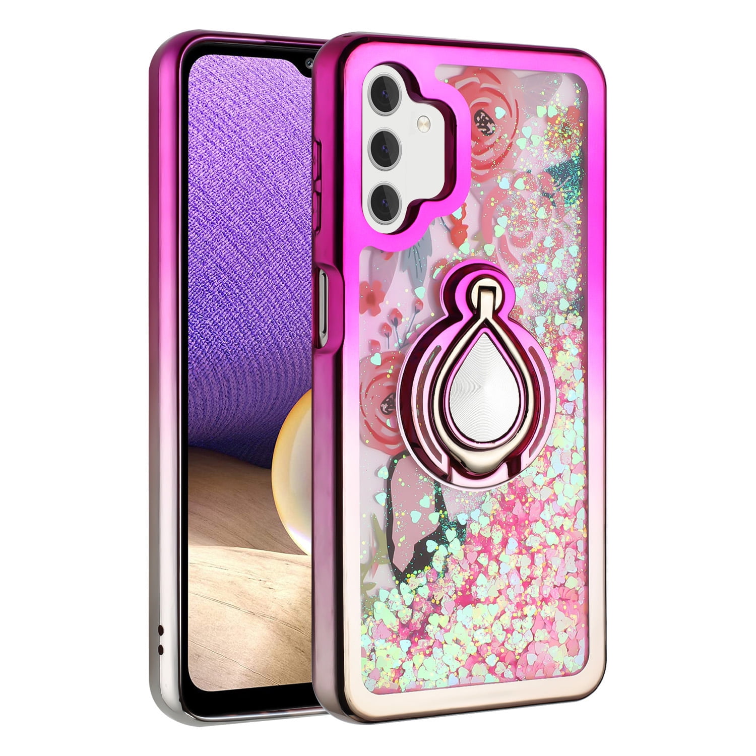 Samsung Galaxy A13 Phone Case, Slim 100 Fit Glitter Ring Kickstand