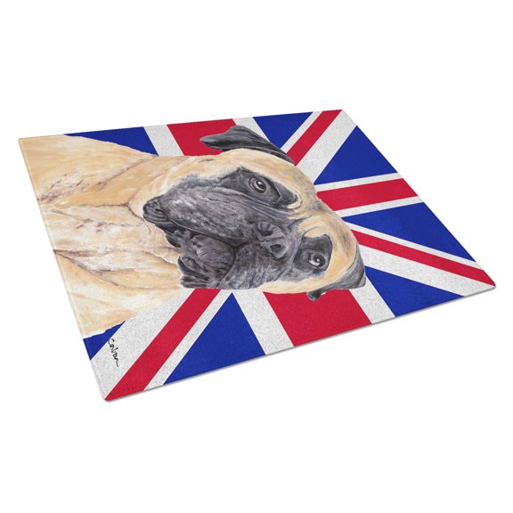 Caroline's Treasures Mastiff with English Union Jack British Flag Glass Cutting Board Large Size