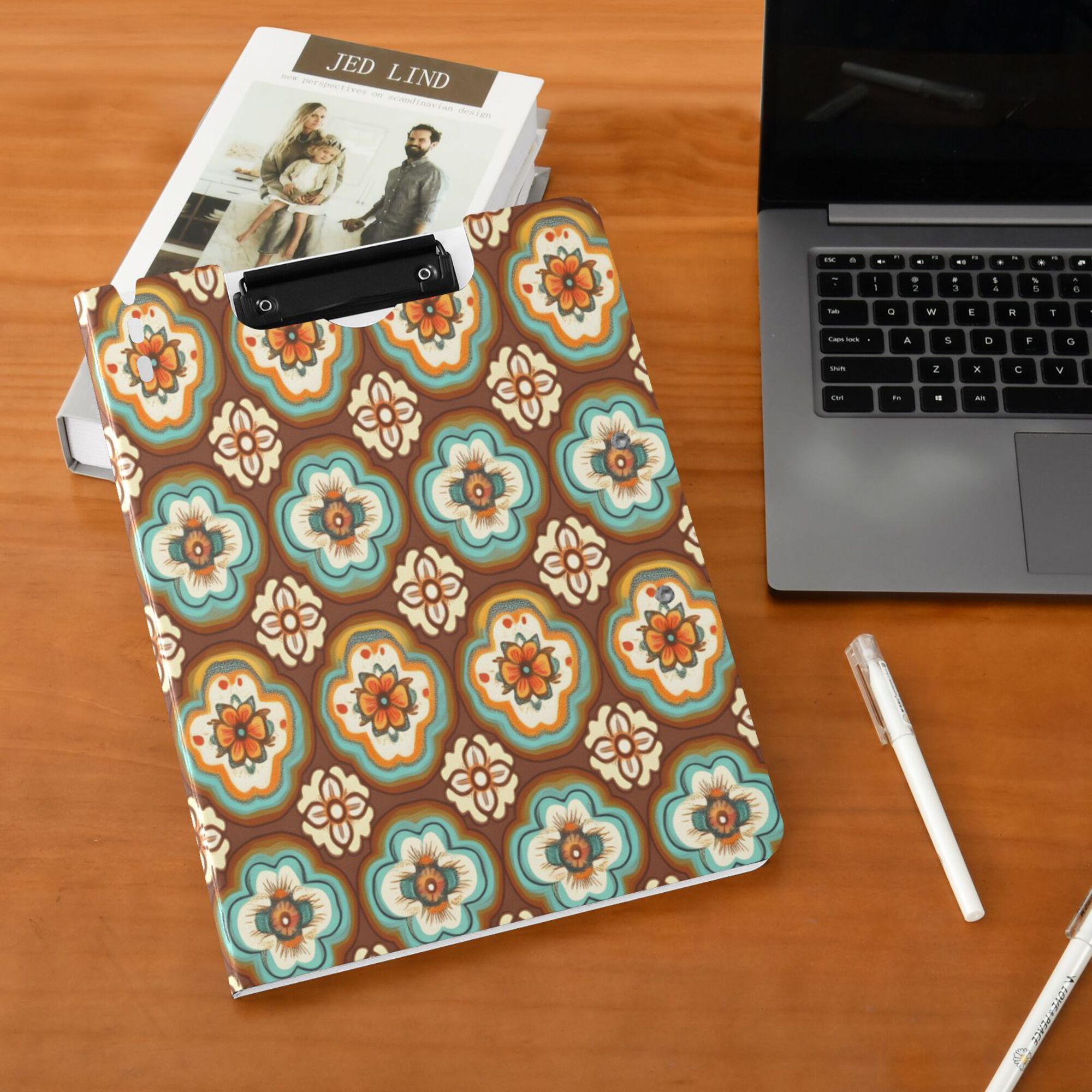 FORMRS A4 Clipboard Folder with Pen Holder Horizontal Foldable School Office Binder, Retro Blossom Flower