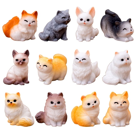 Ruanlalo 12Pcs Miniature Cat Figurine Mini Simulation Kitten Statue Resin Animal Ornament Microlandscape Dollhouse Car Dashboard Decoration