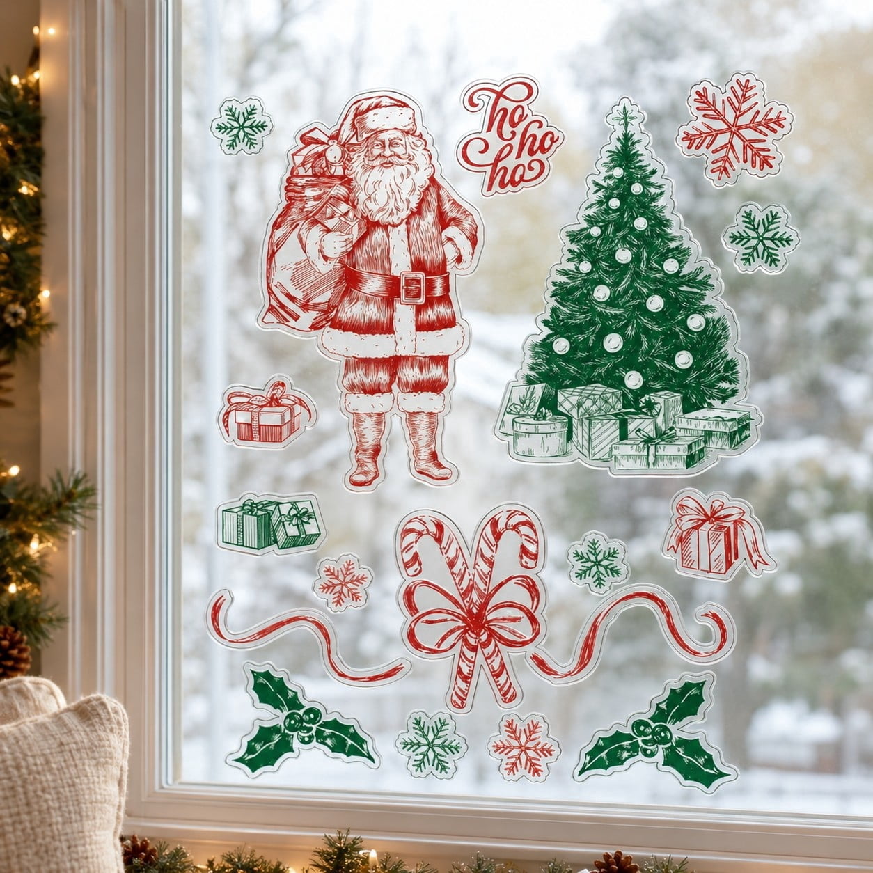 Vintage Santa Christmas Window Clings, Multicolor, 10.8" x 16.8", by Holiday Time