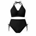 thumbnail image 5 of QURATI Swimwear Bikini Sets for Women High Waist Summer Beach Swim Bathing Suits V Neck 2 Piece Swimsuit Black M, 5 of 6
