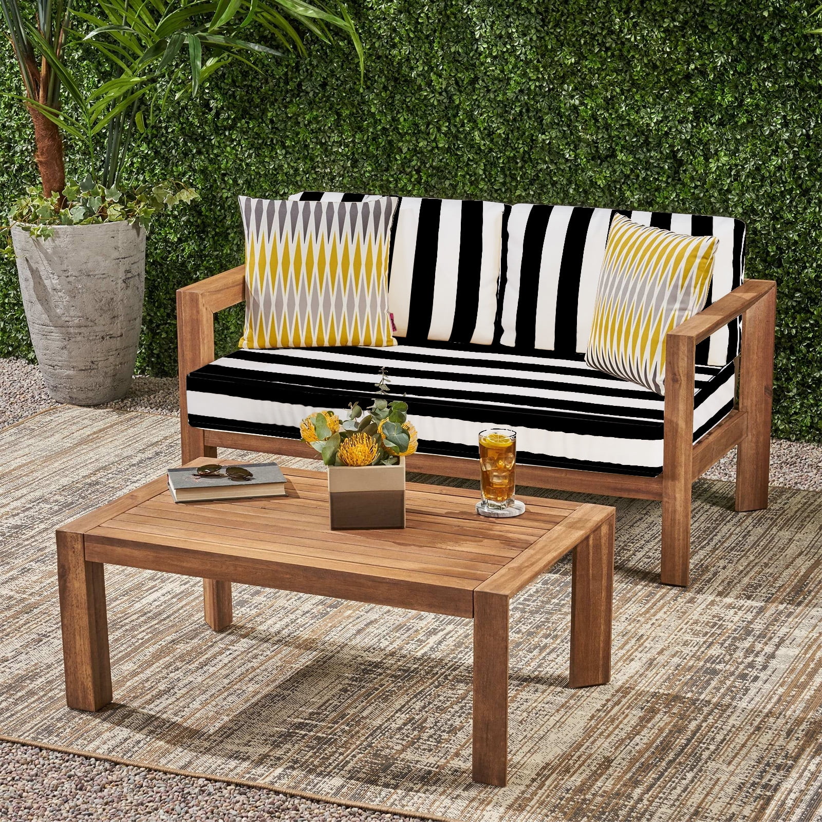 DTTRA Outdoor Loveseat Cushion Set, 48 x 24 Inch, Water Repellent, 3-Year Fade Resistant, Patio Furniture Cushions with Removable Cover, Ties and Hidden Zipper for Sofa Bench Couch Pads Set