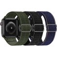 thumbnail image 1 of Bandas elásticas de nailon Solo Loop compatibles con Apple Watch 42 mm/44 mm/45 mm, correa para Iwatch Series 7/6/5/4/3/2/1 Se, paquete de 3 L 42 negro/verde militar/profundo, 1 of 5