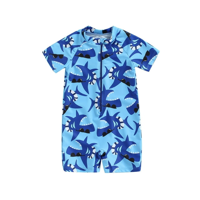 Honganda Toddler Boys One-Piece Swimsuit, Summer Short Sleeve Cartoon Animal Sun Protection Bathing Suit