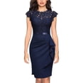 thumbnail image 5 of Wdgfv Women's Elegant Floral Lace Ruffle Design Cap Sleeve Party Dress Blue S, 5 of 8