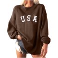 thumbnail image 1 of Sudadera Honeeladyy de liquidación por menos de 5 $ para mujer, jersey de moda con letras 3D y gráfico de EE. UU., jersey de gran tamaño, túnica informal de otoño, tops marrones, 1 of 8