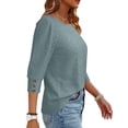 thumbnail image 6 of yoeyez 3/4 Length Sleeve Women Tops Buttons Trim Hollow Out Tunic Breathable Summer Tees Shirts Holiday Beach Outfits Gray,XXL, 6 of 7