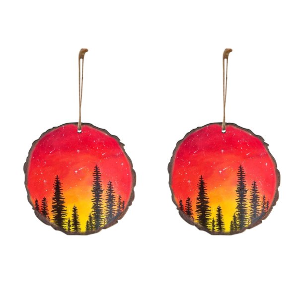 Precioso colgante de madera redondo de Navidad con paisaje nocturno colgante impreso Wmkox8yii gf9353