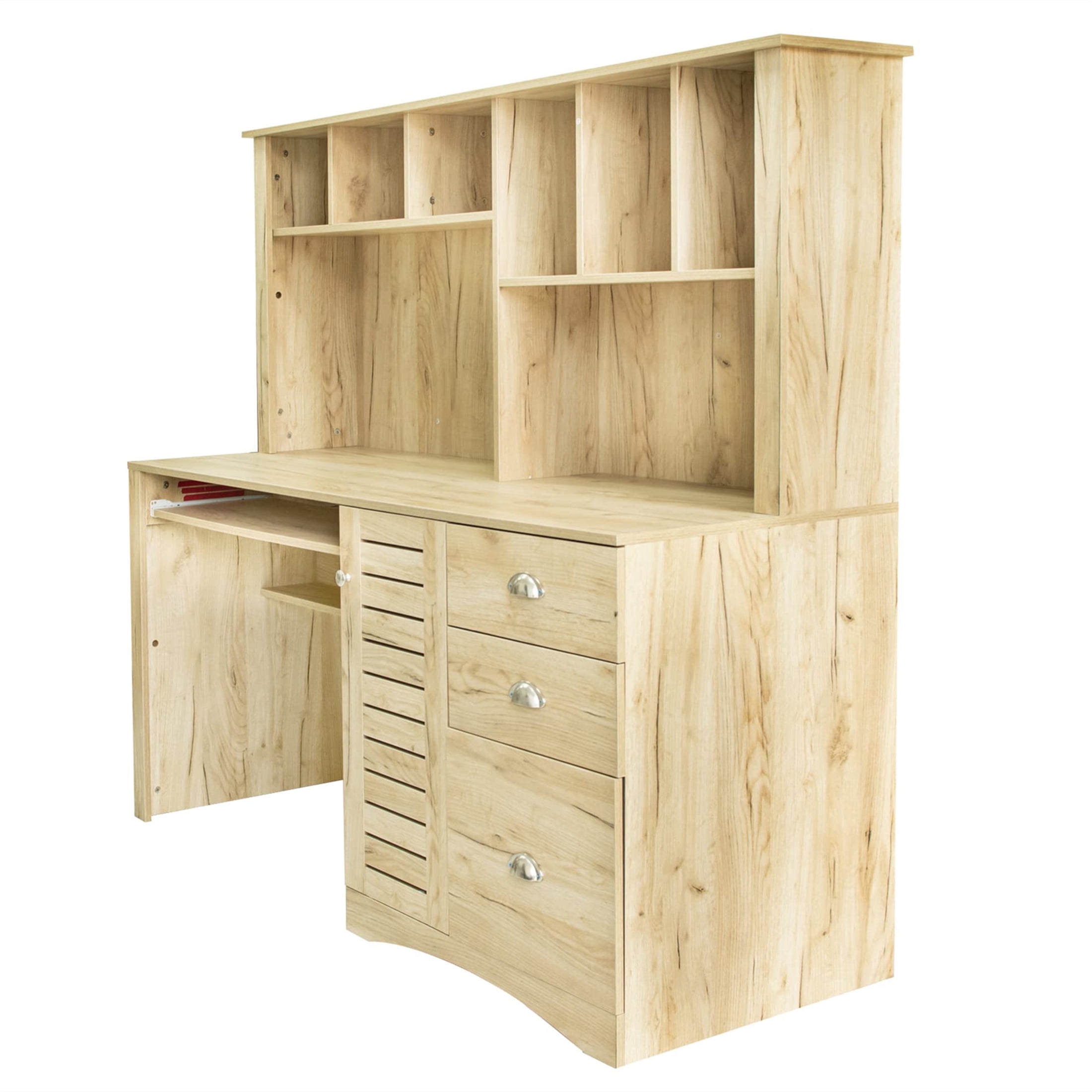 Aukfa 59" Computer Desk with Hutch for Home Office, 3 Drawers, Keyboard Tray, Oak Color
