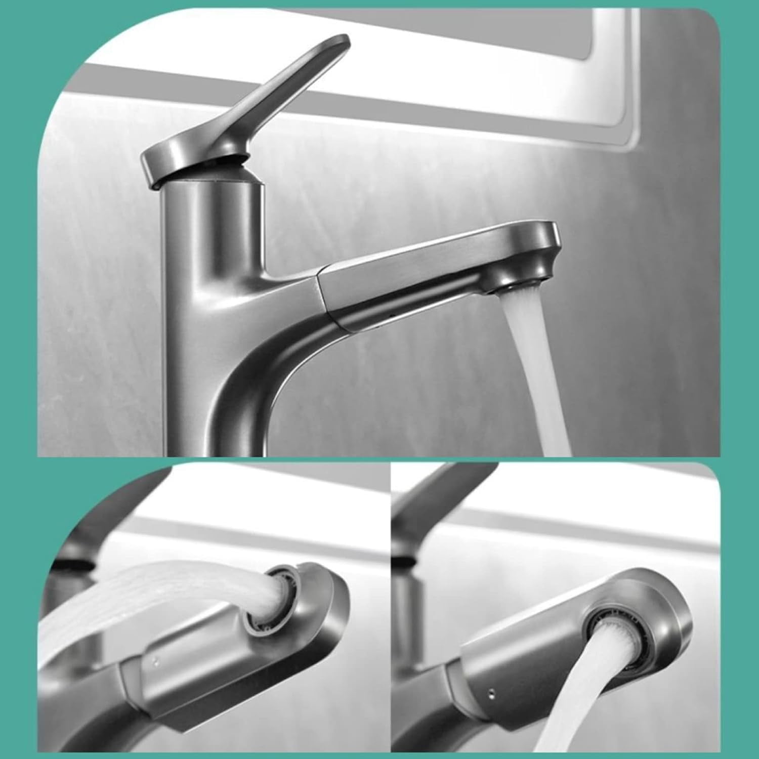 Bathroom Faucet with Pull Out Sprayer,360° Swivel Spout Bathroom Sink Faucet,Bathroom Faucet Single Hole,Single Handle Basin Mixer Tap for Hot and Cold Water,Black