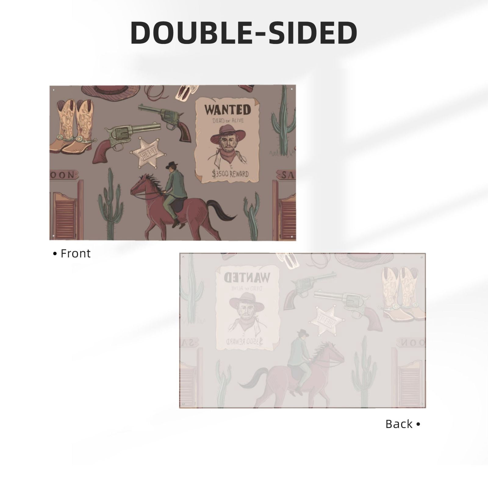 Wild West Wanted Poster Four Hole Decorated Banner Flag for Garden Yard Home Decoration Indoor Outdoor 4x6 Ft