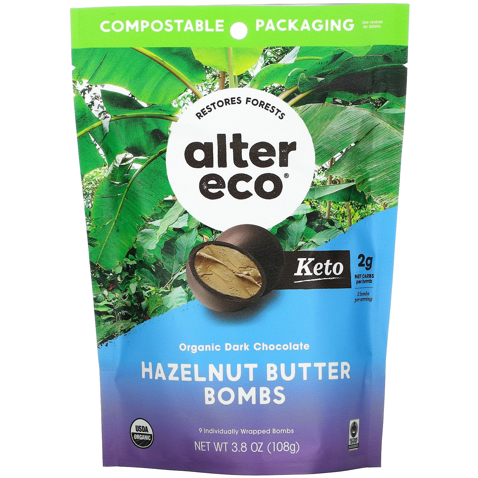 Alter Eco - Organic Dark Chocolate Bombs Hazelnut Butter - 3.8 oz