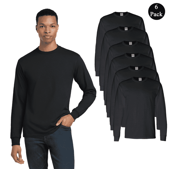 Gildan Men's DryBlend 50/50 Long Sleeve T-Shirt, Crew Neck Classic Fit Bulk Tee, Black, 6-Pack, S