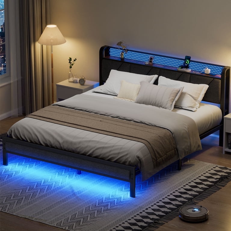 Satifur King LED Bed Frame, Storage Headboard & Charging photo 1
