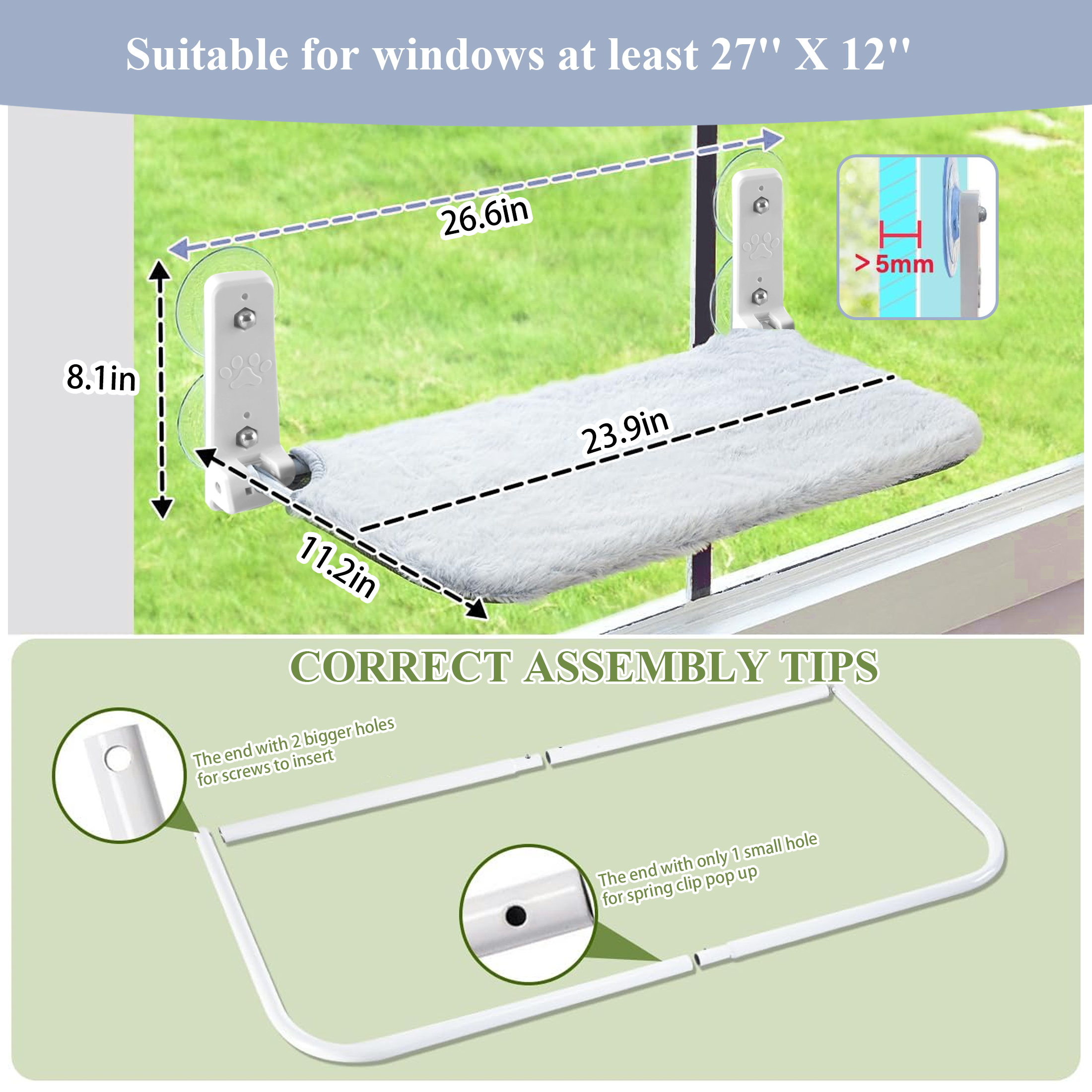 LANNEY Foldable Cat Window Perch, Gray photo 2