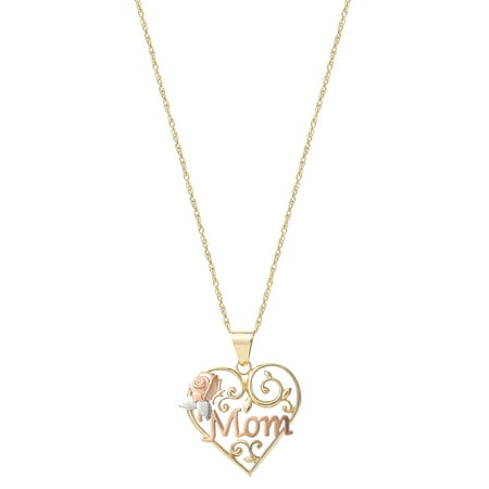 Brilliance Fine Jewelry Women's 10kt Gold Filigree Mom Heart Pendant, 18"