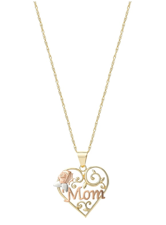 Brilliance Fine Jewelry Women's 10kt Gold Filigree Mom Heart Pendant, 18"