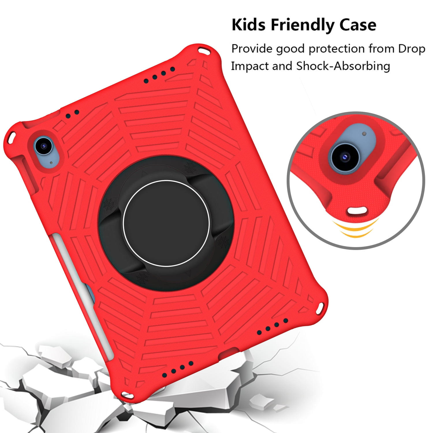 Dteck Rugged Case for Apple iPad (10th generetaion) 10.9-inch 2022, Shockproof Drop Protection Cover with 360 Rotatable Kickstand Shoulder Strap Pencil Holder for 10.9" iPad 10th Gen Case 2022,Red