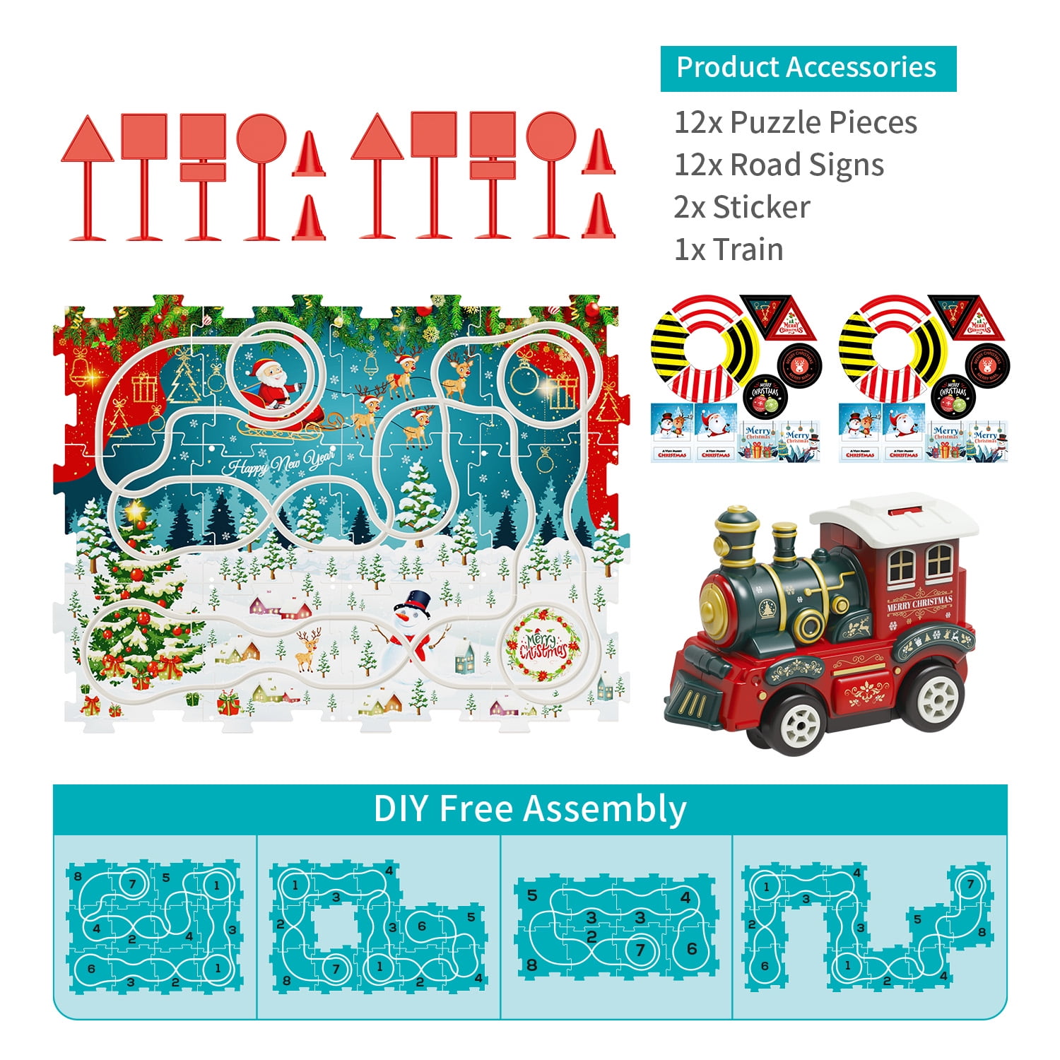 PayUSD 26 PCS Jigsaw Puzzles for Kids 3 6 with a Train Toddler Puzzles Track Play Set Toy Cars Puzzle Mat Running on Track for Boys and Girls Christmas Gift