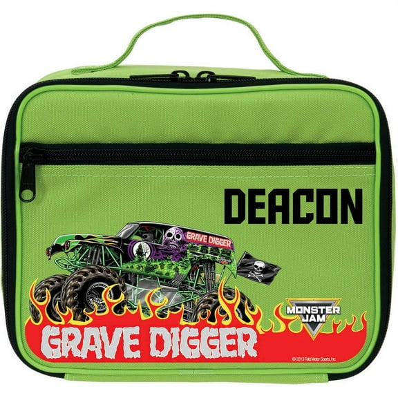 Personalized Monster Jam Grave Digger Green Kids Lunch Bag