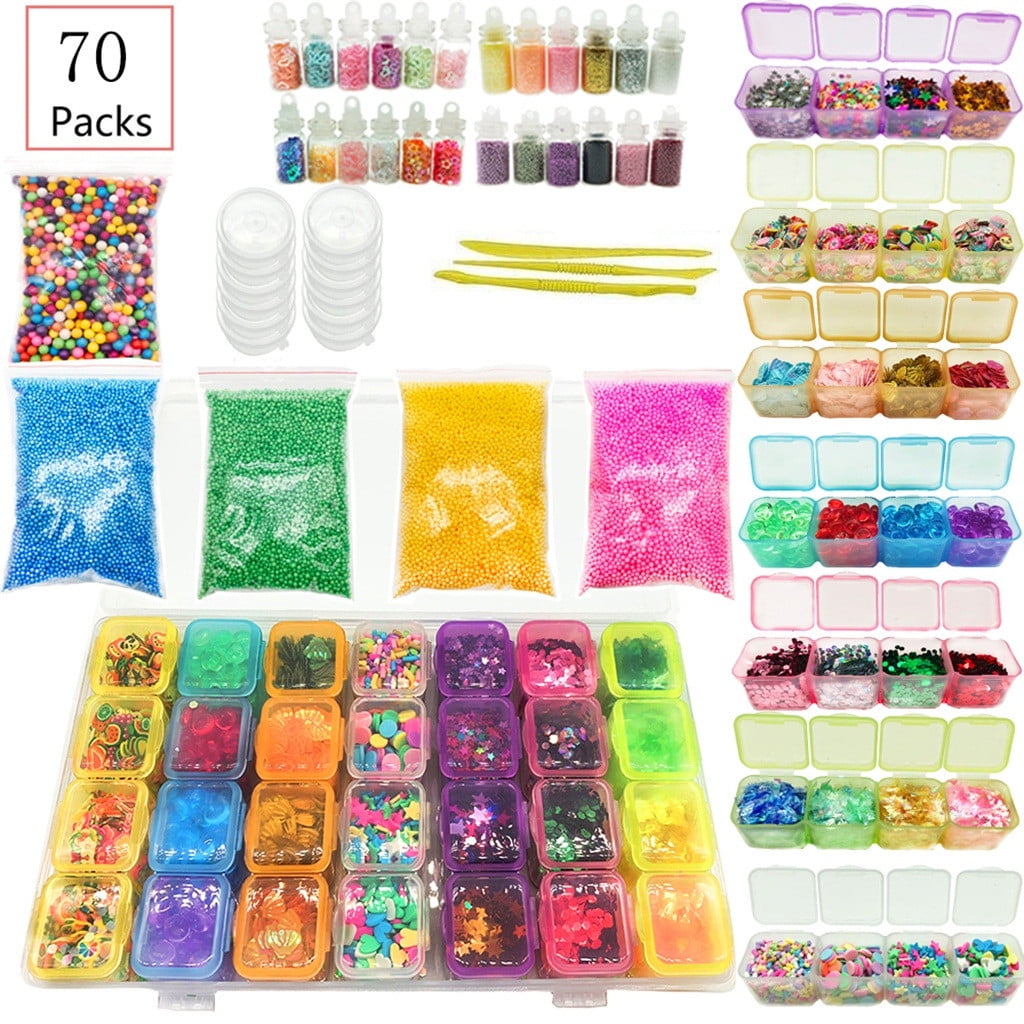 Slime Making Kit Supplies, Gold Leaf, Foam Balls, Glitter Shake Jars,  Fishbowl Beads, Fruit Slices, 120 Pack, by Fablise Craft 