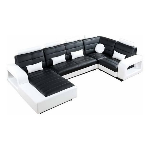 American Eagle AE-LD800R-BK.W Black /White Multi-Color Faux Leather Sectional